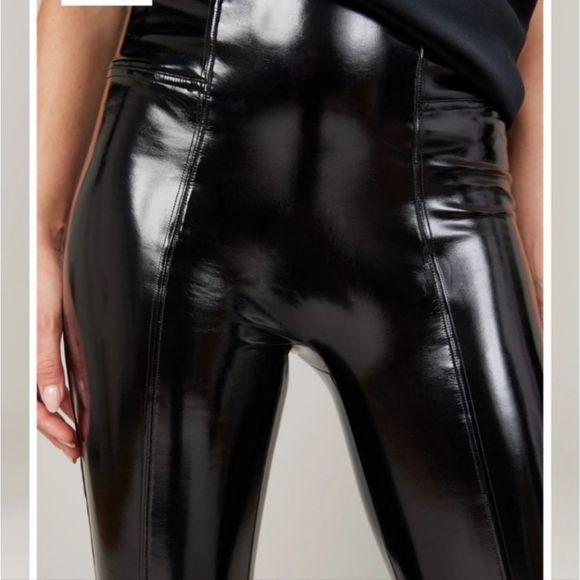 NEW NWT SPANX Faux Patent Leather Leggings Classic Black Large Tall - Picture 3 of 10